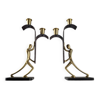 Art Deco Bronze Candelabra Pair by Karl Hagenauer, 1930s