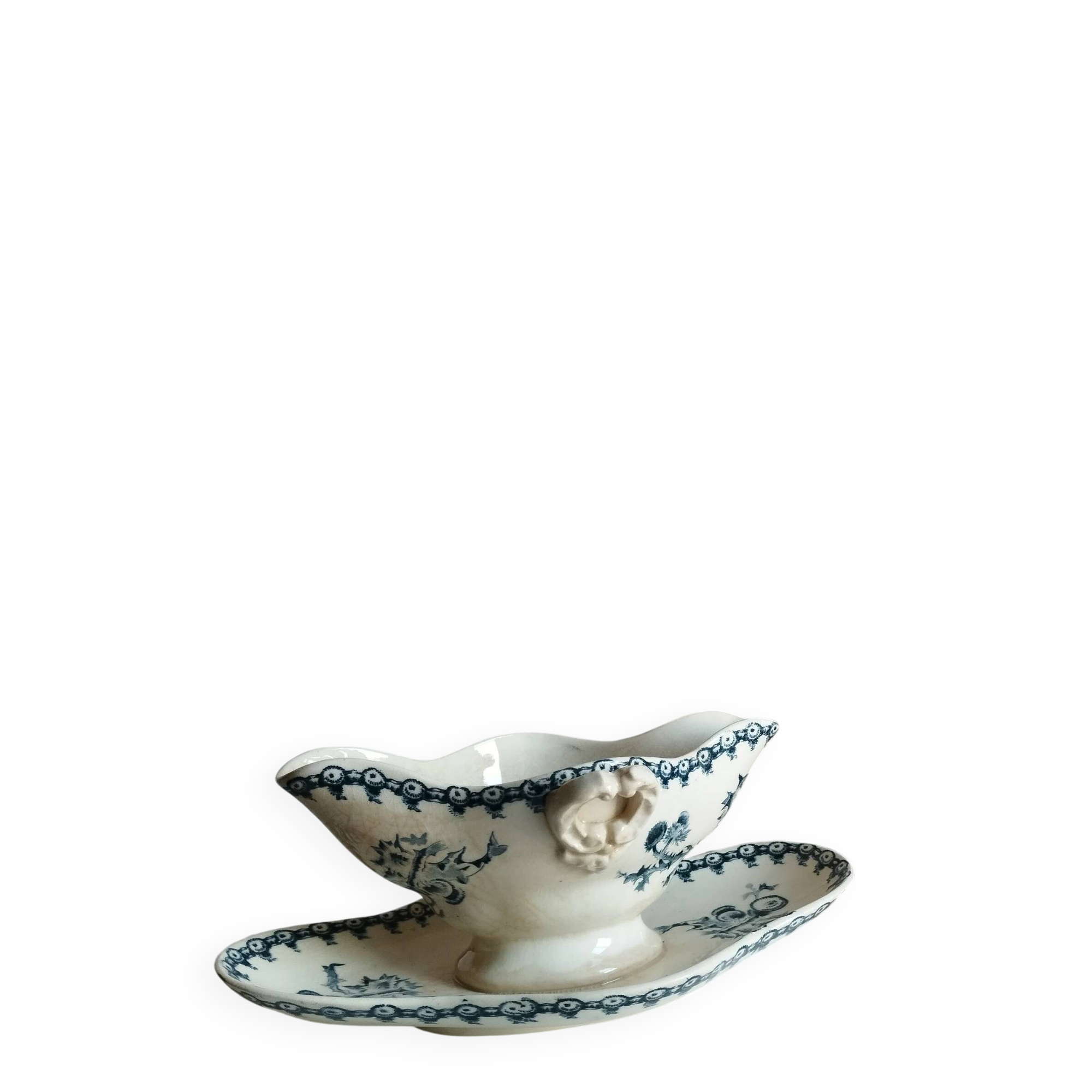 Large sauceboat on ironstone base Gien "Thistles"