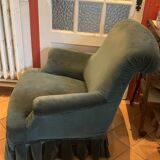 Fauteuil crapaud, Napoleon III, habille de velours vert sapin, ancien
