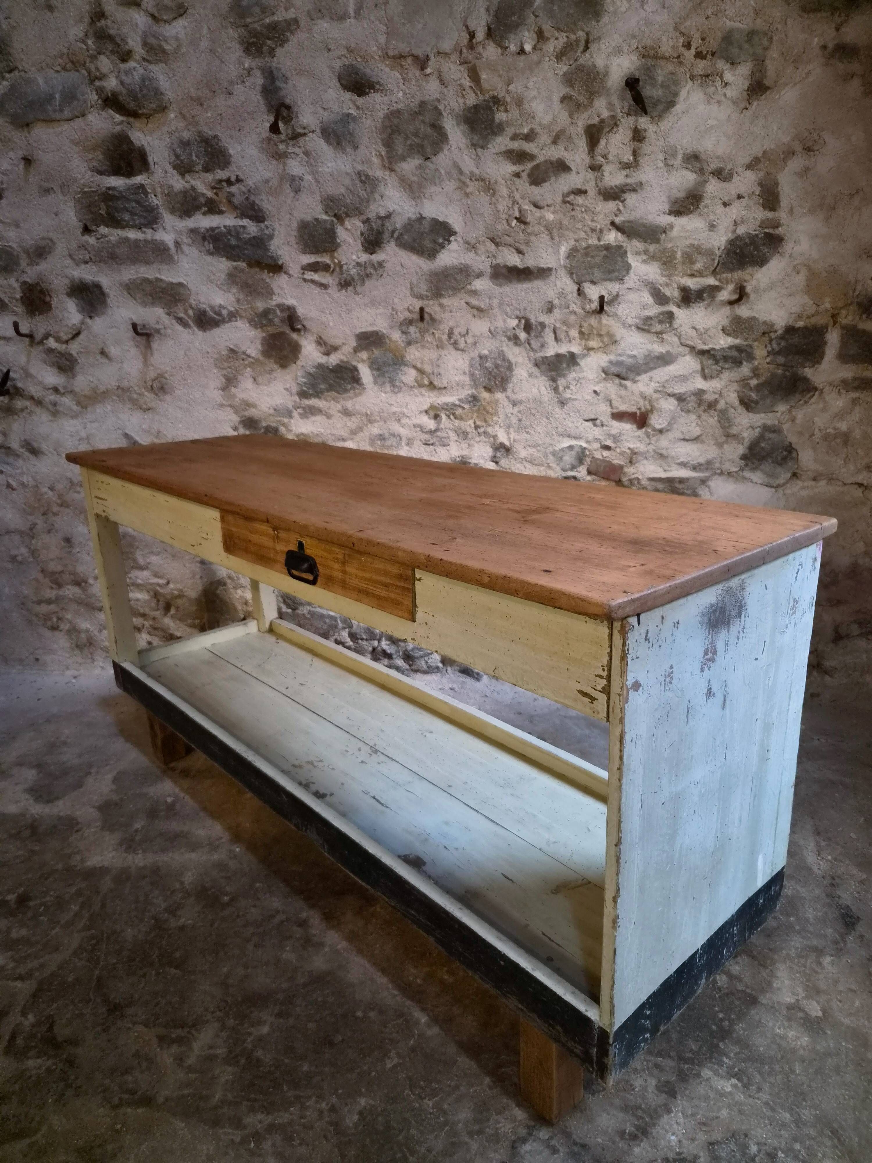 Table de drapier vintage / Îlot de cuisine – Années 1930