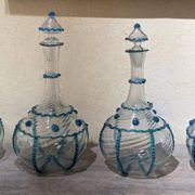 18th Century Italian Murano Clear Glass and Blue Trimmed Blown Glass Bottle