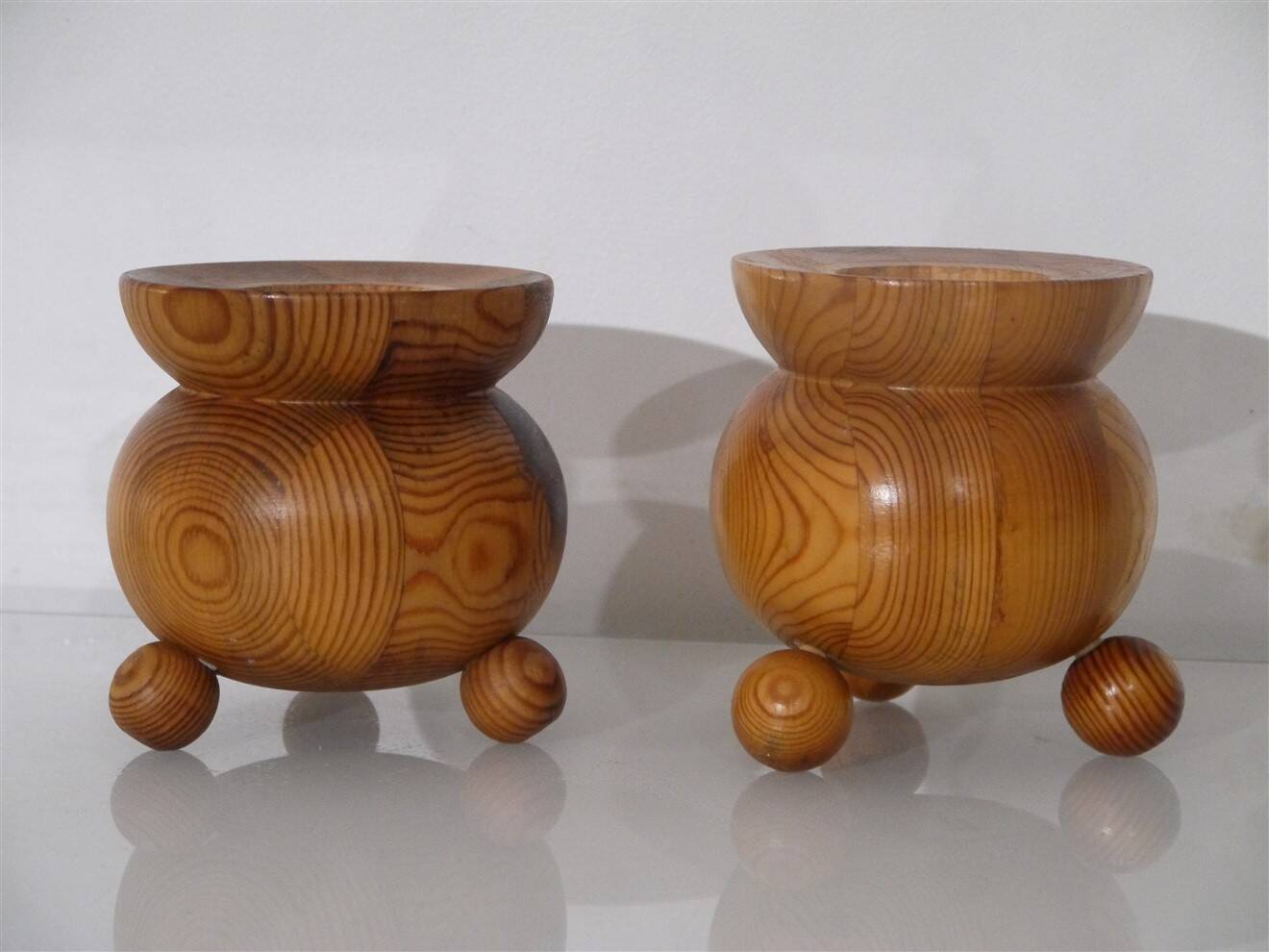 Pair of Swedish wooden candlesticks from the 1970s.
