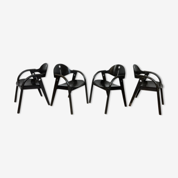 Série de 4 fauteuils Baumann 1970 80 noir d'origine