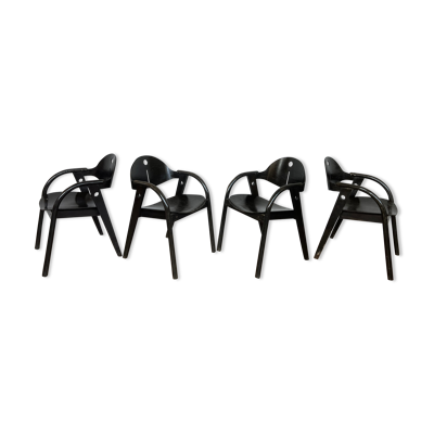 Série de 4 fauteuils Baumann 1970 80 noir d'origine
