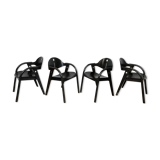 Rare series of 4 armchairs Baumann 1970 80 black original