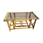 Table basse en rotin et verre fumé