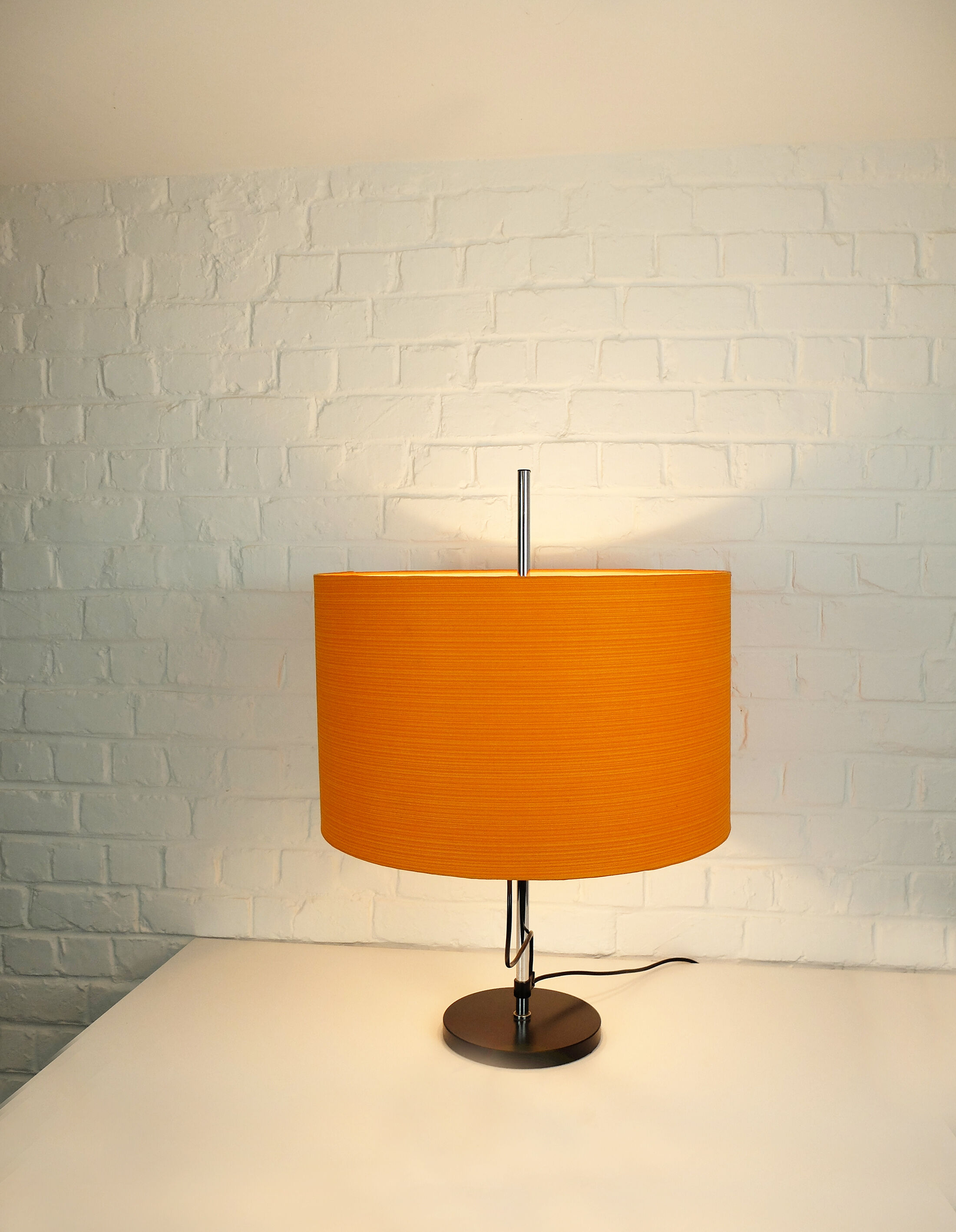 Adjustable Space Age table lamp, original orange lampshade, Staff Leuchten, Germany 1970