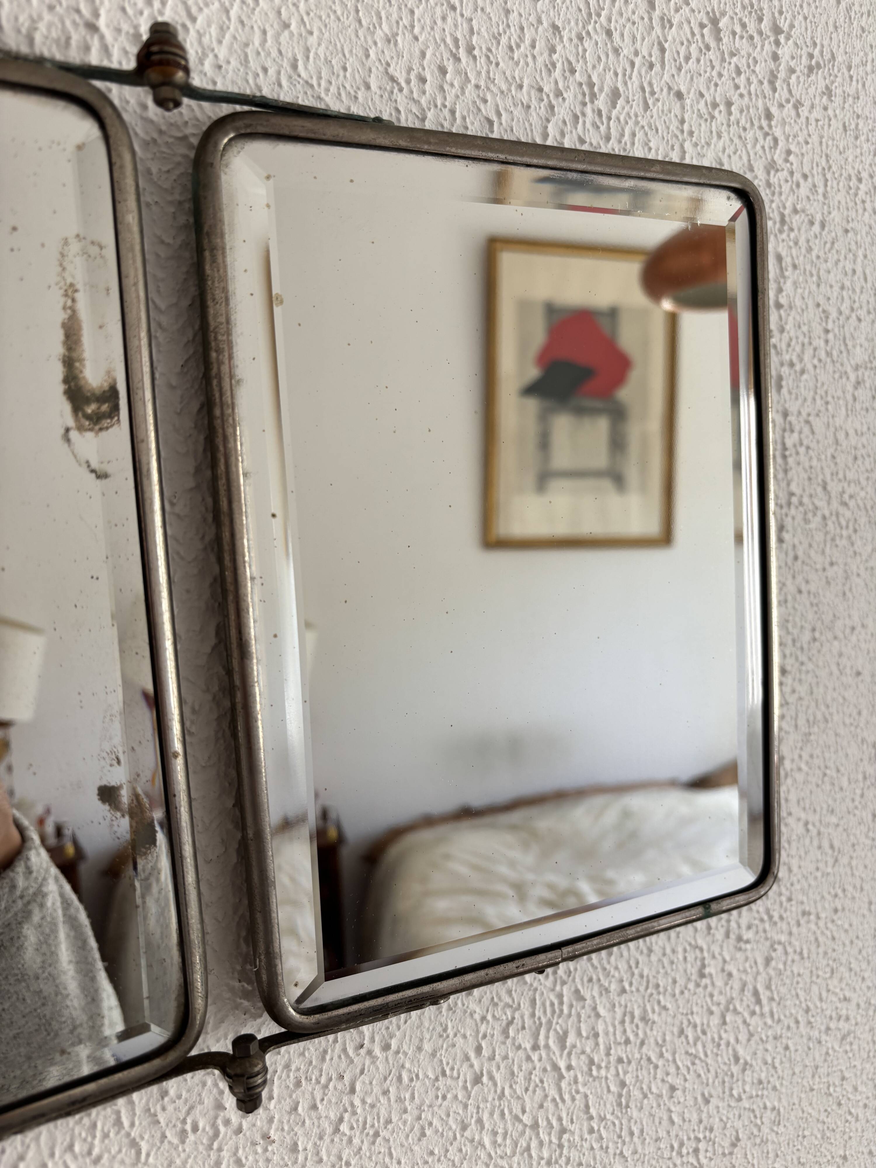 Miroir vintage 1930 triptyque barbier cristal biseauté- 25 x 58 cm