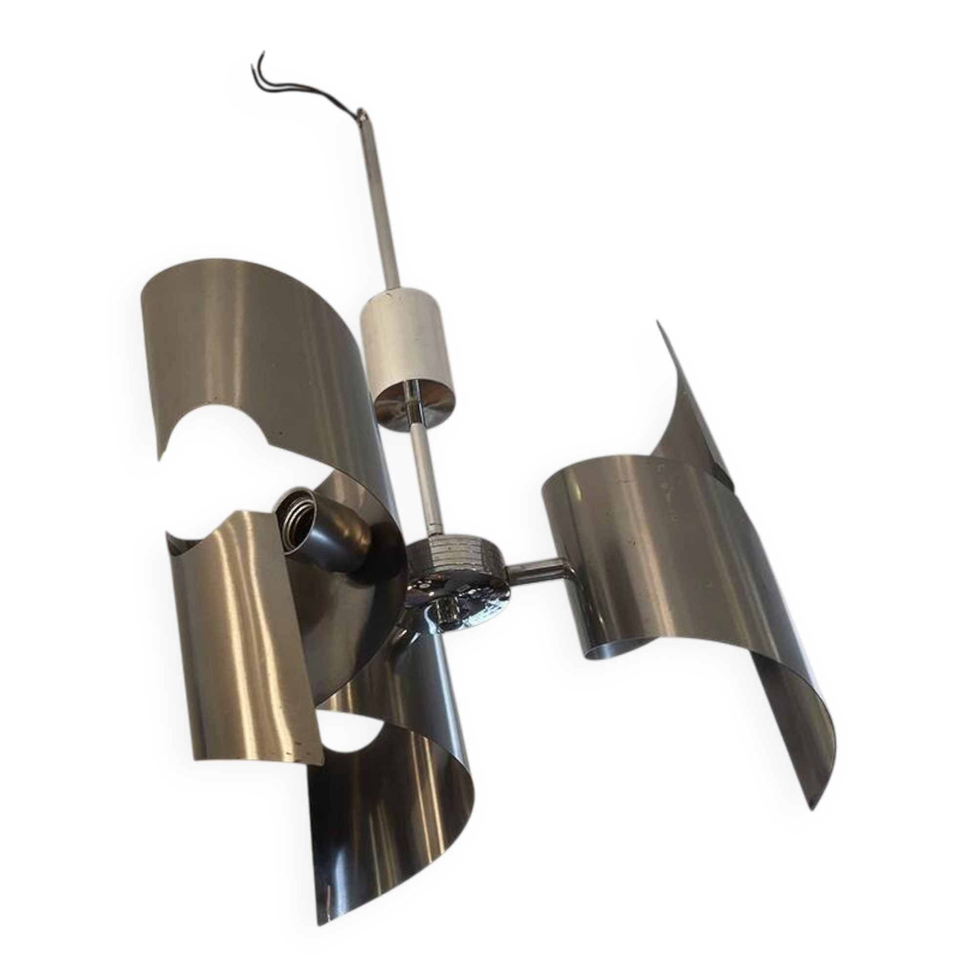 Vintage 3-bulb space age chandelier in aluminium