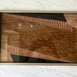 Plateau miroir en chrome, verre, bois et marqueterie années 60-70