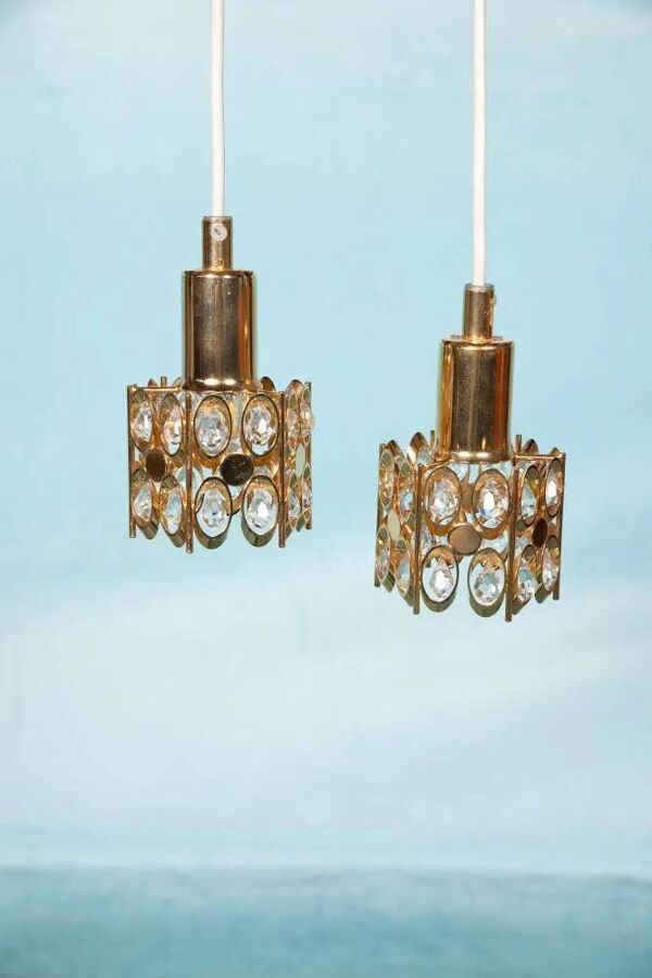 Suspensions Vintage Palwa en laiton & cristal