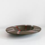 Brown Stoneware Bowl with Red Glaze Streaks, Partially Glazed-Vintage Italian Studio Ceramic, 1970s