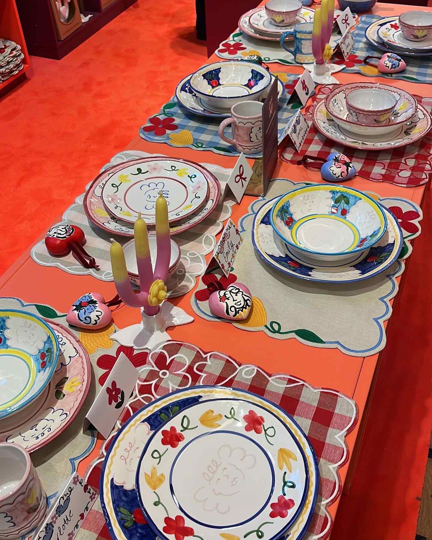 Vichy fleur placemat rouge