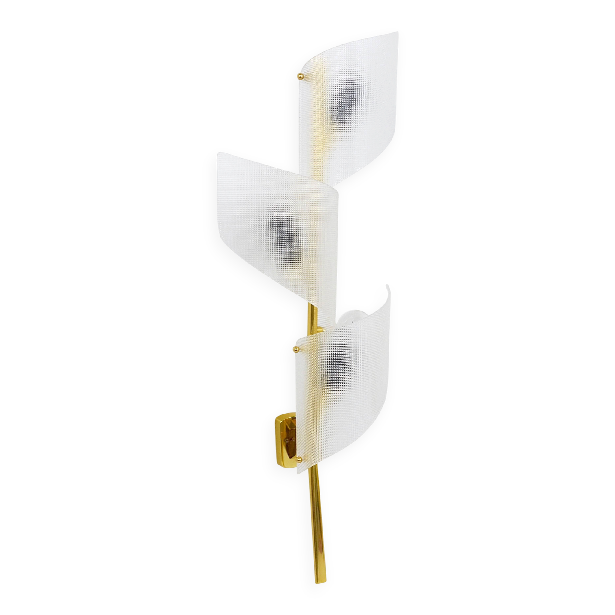 J.T. Kalmar Two Pairs of Large Floral Wall Sconces Auguri in Brass, Austria, 1950s