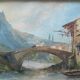Magnificent 19th century Gouache painting "Roman house by the water" Italy? sign