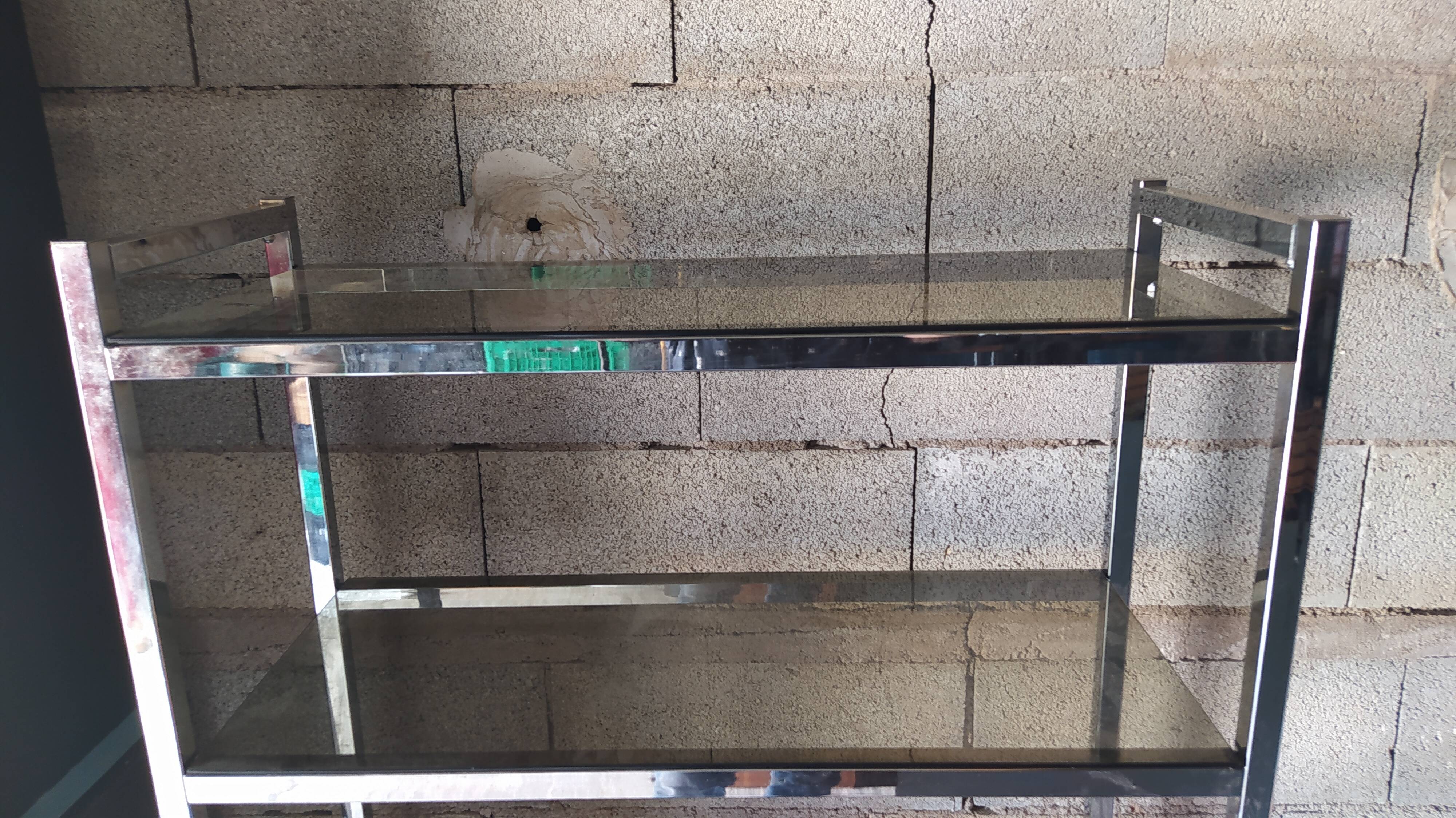 Shelf with five glass trays, chrome frame, 1970.