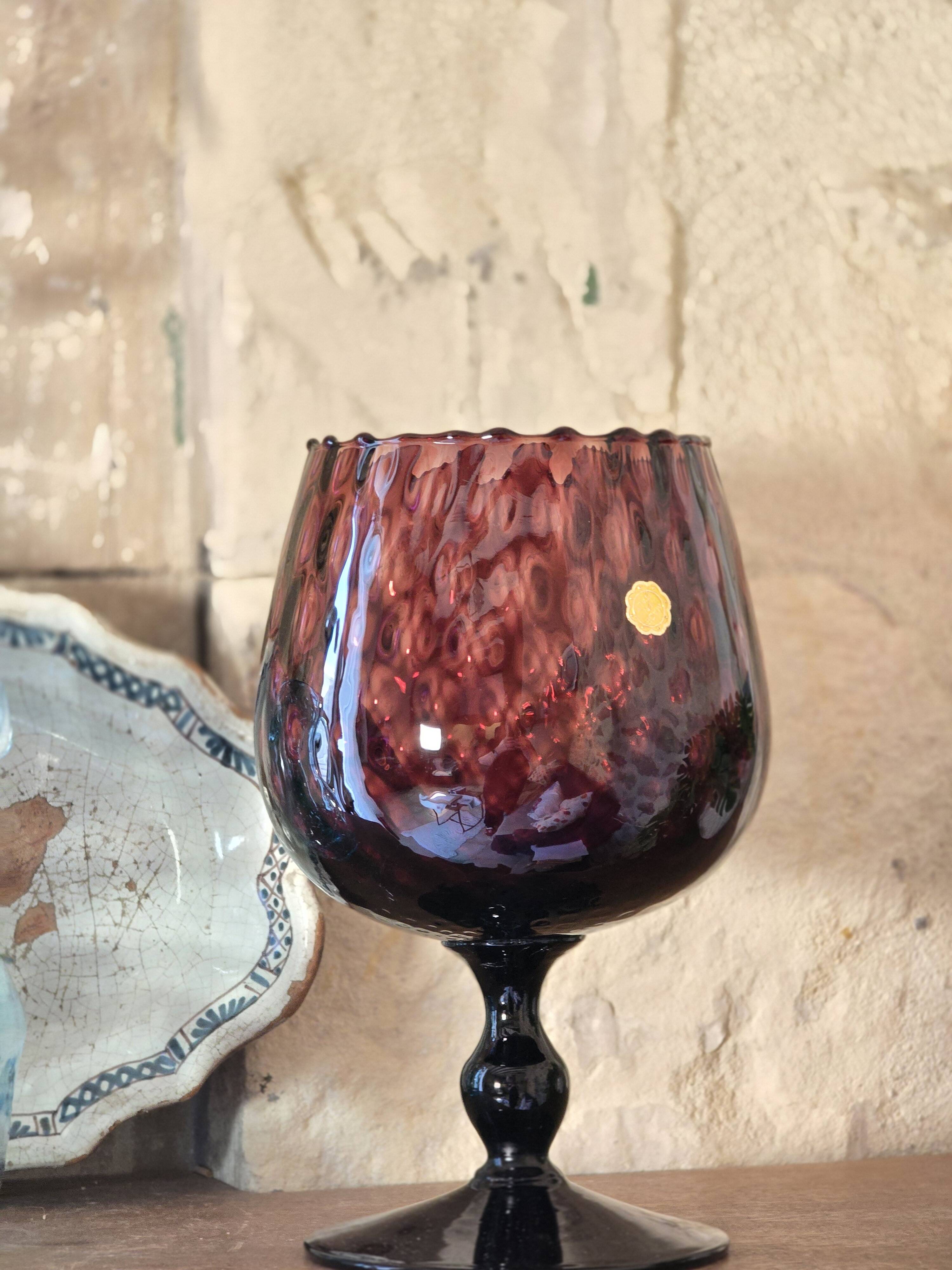 Cup, Empoli Amethyst glass. Italian art, hand-blown, 1950s.