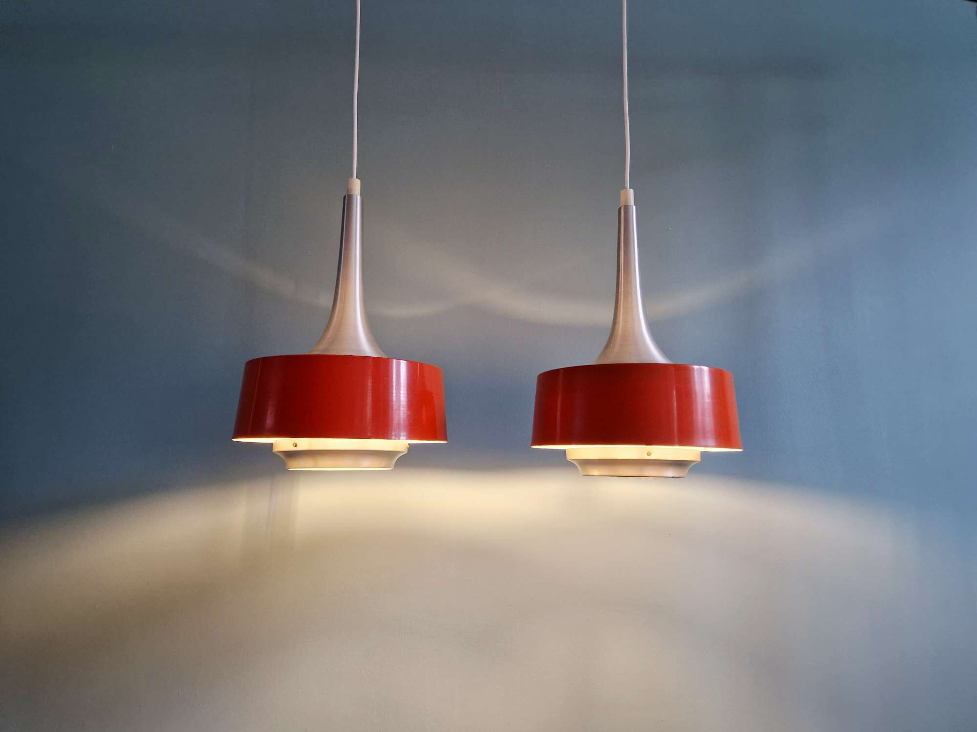 Pair of Scandinavian brushed aluminium pendants, Philips, 1960s