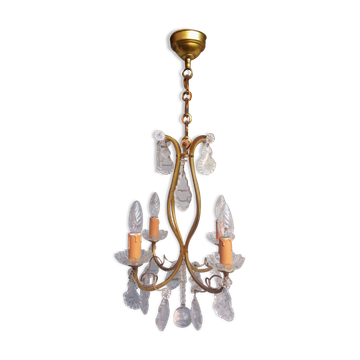 Antique cage chandelier with 4 lights and crystal pendants.