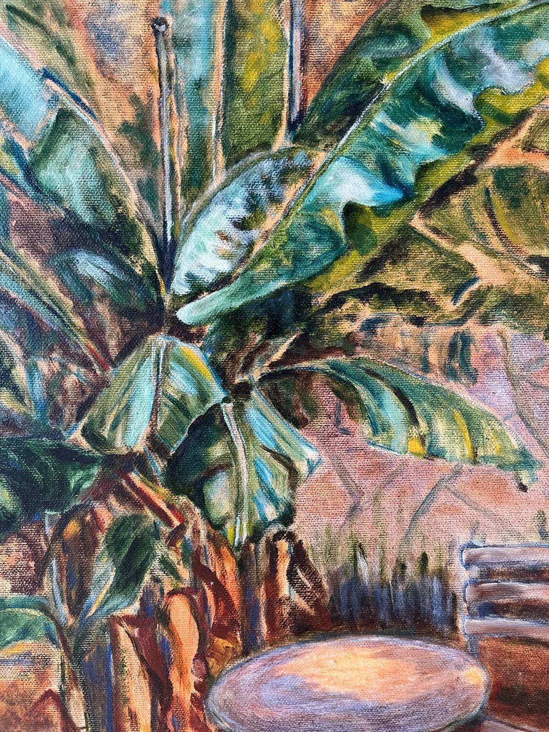 Banana trees on Rue du Havre, signed, 1988