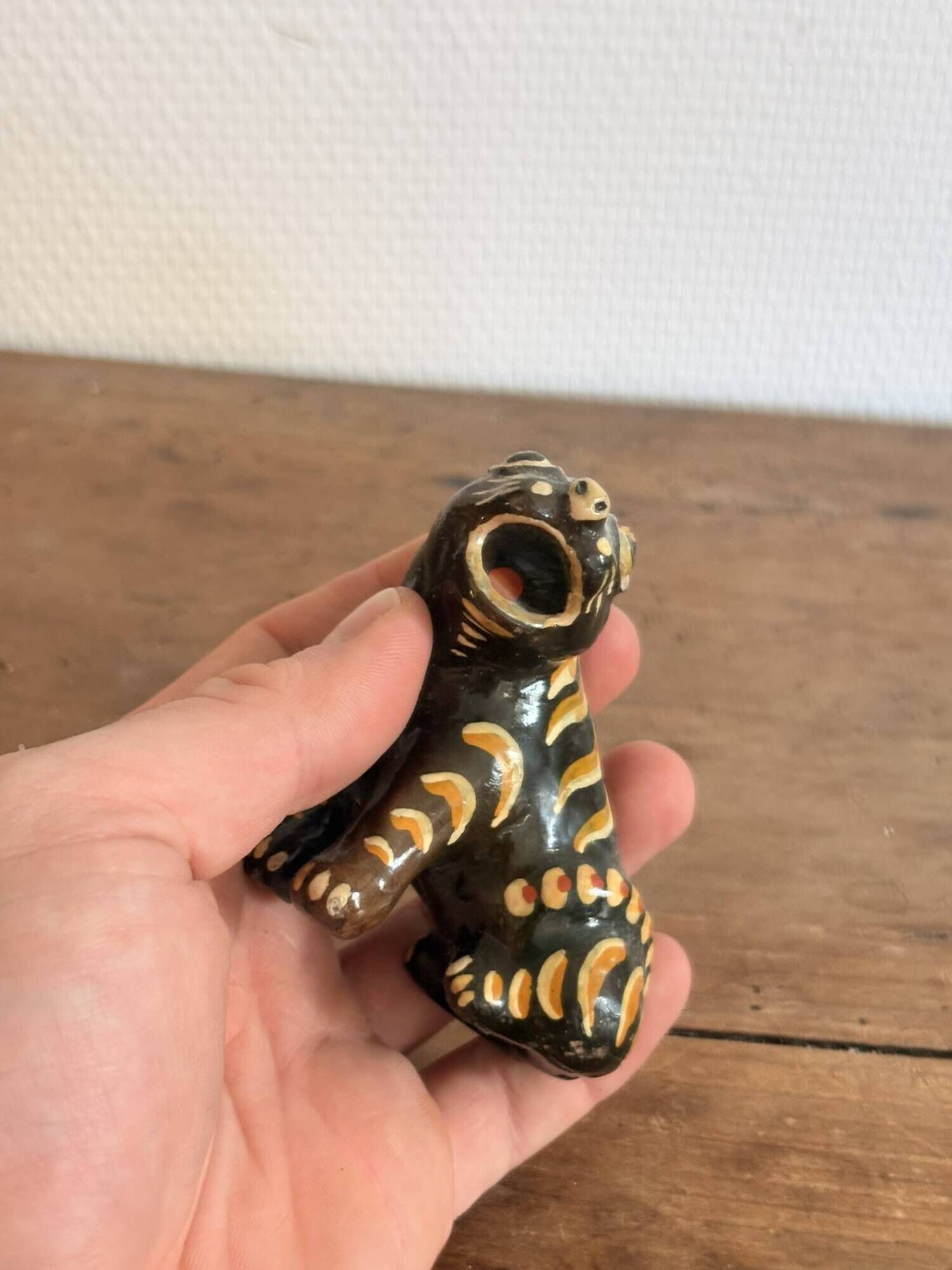 Animal Figurine Sculpture Glazed Terracotta Tiger Alebrije Mexico 1/2
