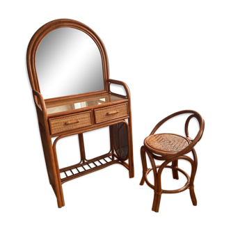 Hairdressing set and rattan chair in the 70s