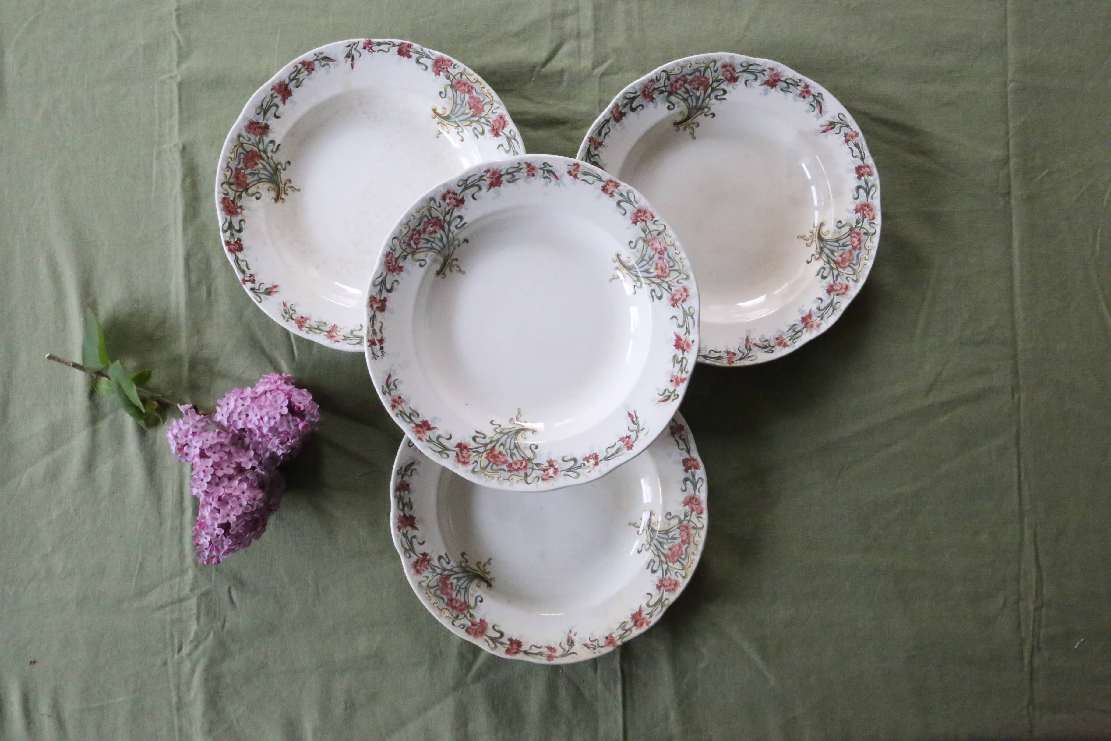 Soup plates x4, Onnaing, Guirlande model, 19th century