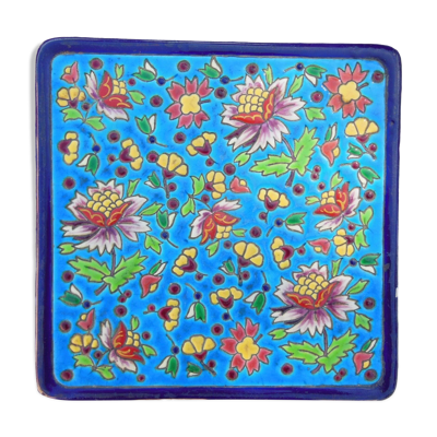 Dessous de plat emaux cloisonné De Longwy décor rare de longwy