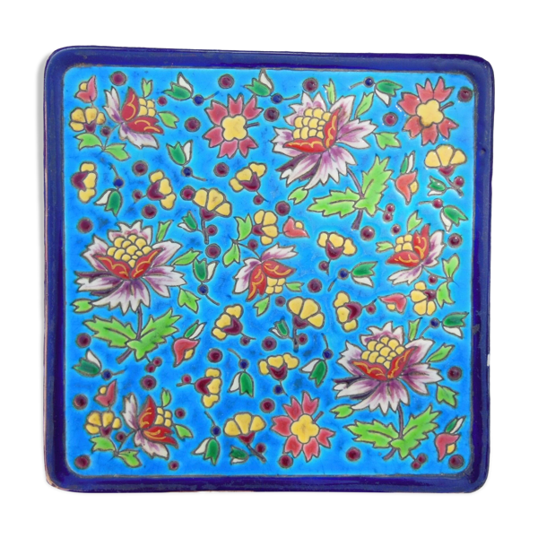 Dessous de plat emaux cloisonné De Longwy décor rare de longwy