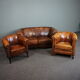 Beautiful sheep leather set of two club chairs and a 2 seater sofa