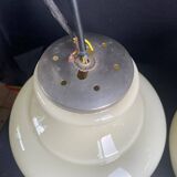 Pair of mid-century vintage opaline milk glass pendant lights
