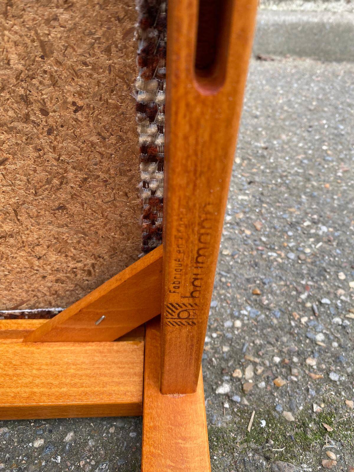 Scandinavian chair Baumann, solid beech wood with light beech and beige burgundy wool.