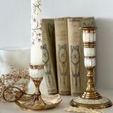 Bougeoirs en laiton et nacre