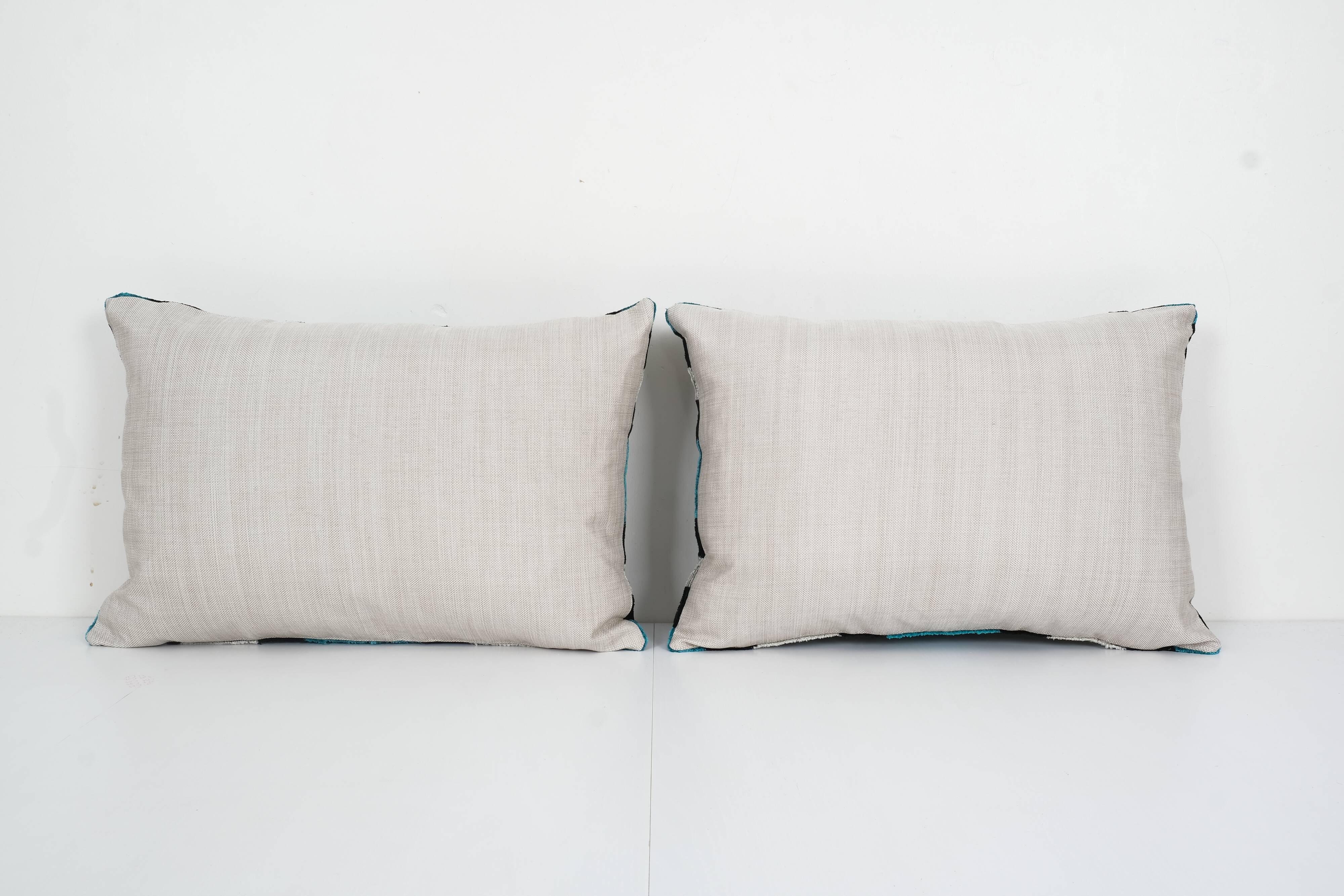 Blue silk ikat velvet pillow covers