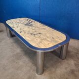 Italian design coffee table from the 70s, marble and chrome