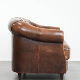 Characterful vintage sturdy 2-seater club sofa made of sheepskin leather
