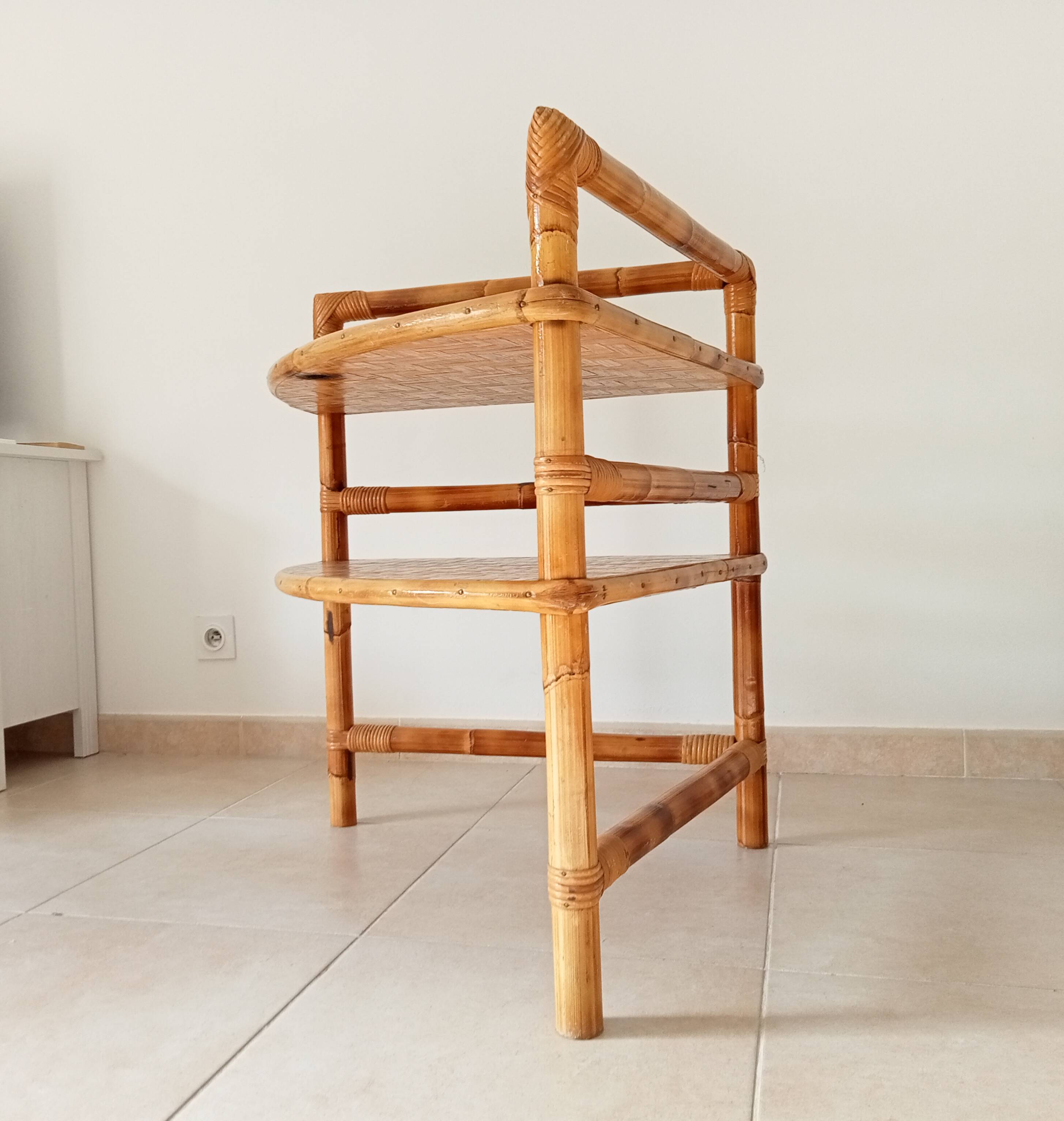 Bamboo and rattan corner table by Adrien Audoux and Frida Minet 1950s