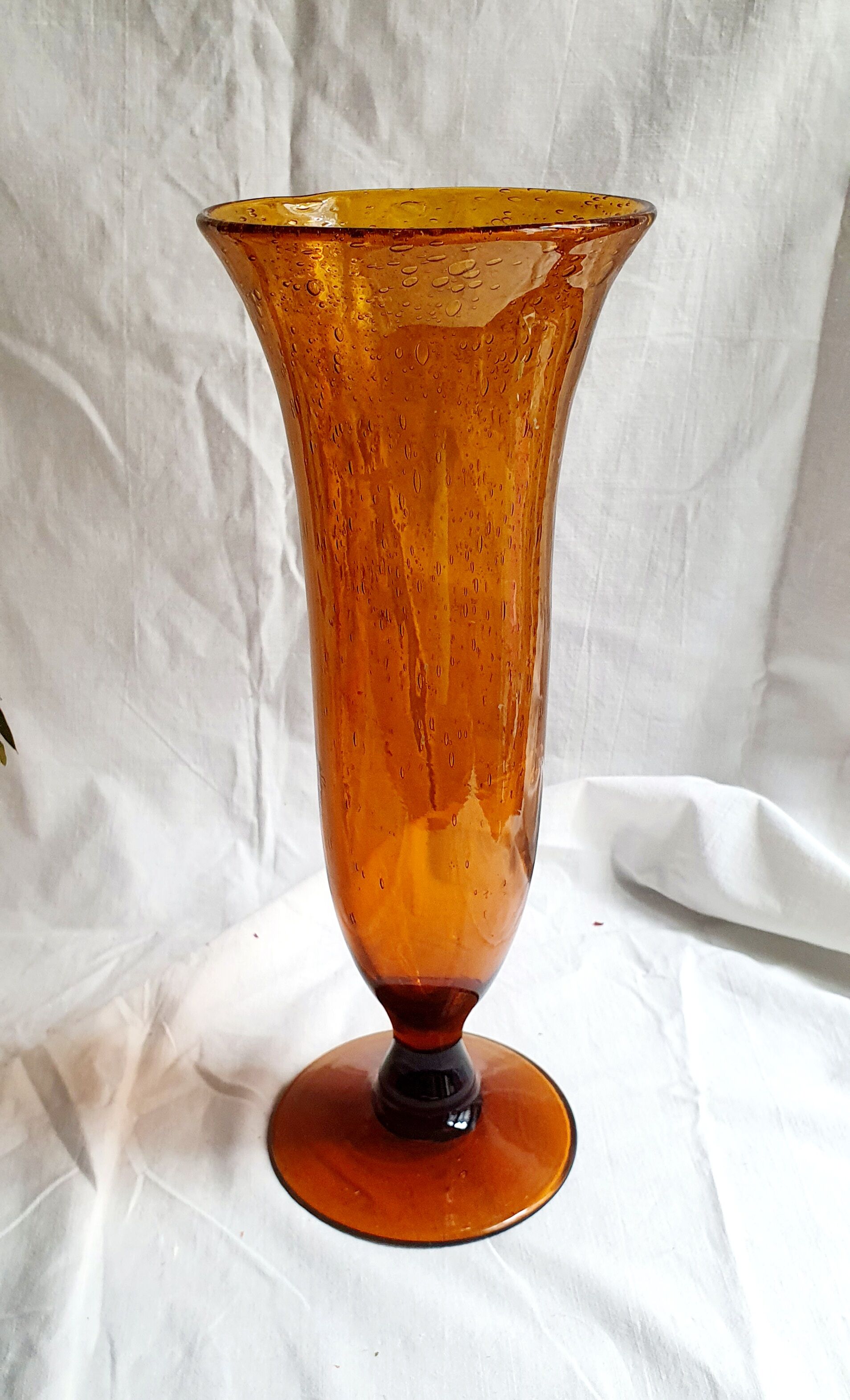 Orange bubble glass vase signed biot