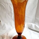 Orange bubble glass vase signed biot