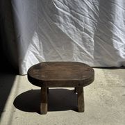 Small stool, oval solid teak accent stool wabi-sabi H26 47x33.
