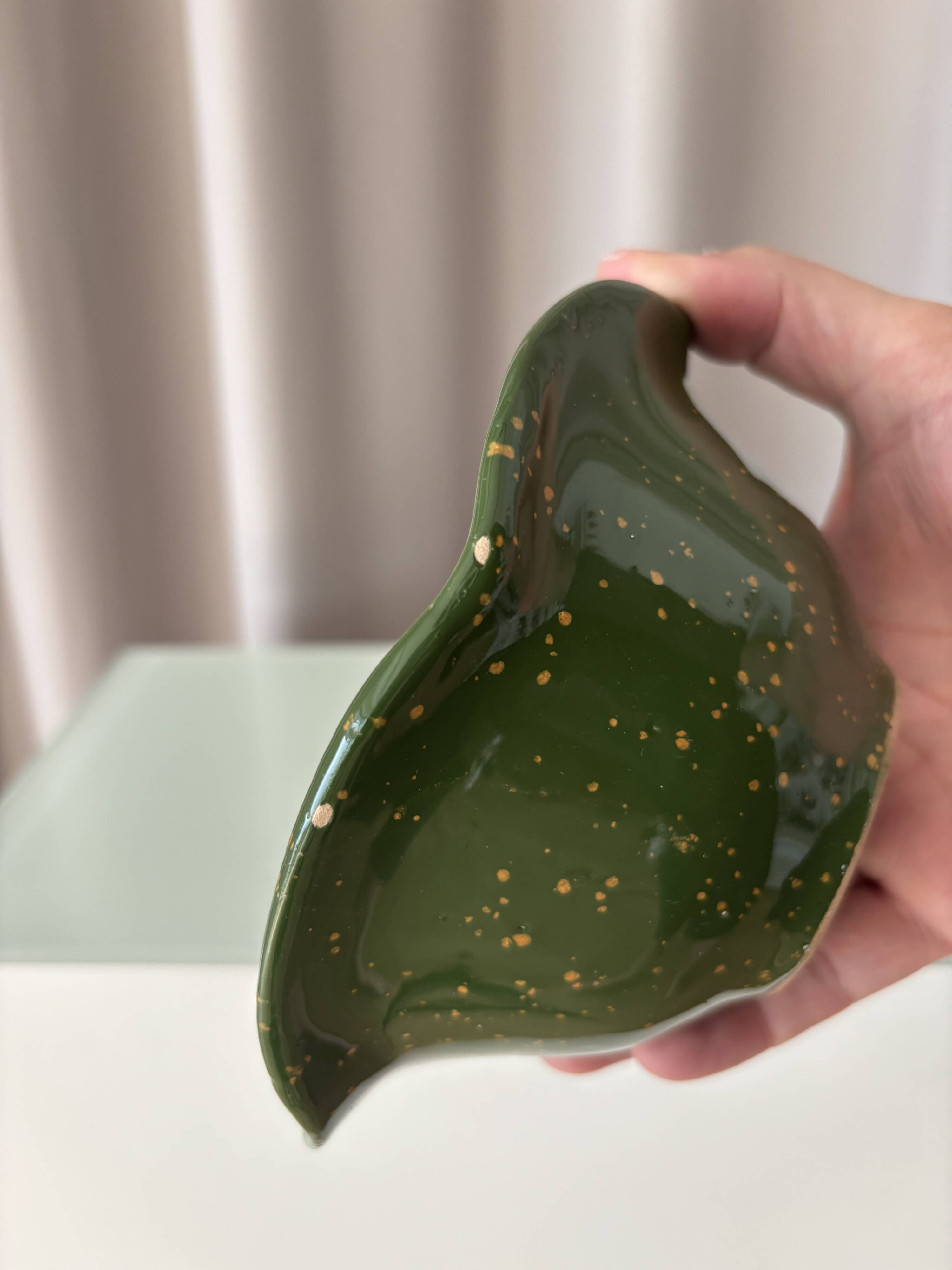 Ensemble de 4 bols en céramique vintage | Vert véritable avec glaçure jaune