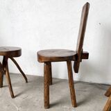 Set of three alpine chairs in solid pine, France, 1950s.