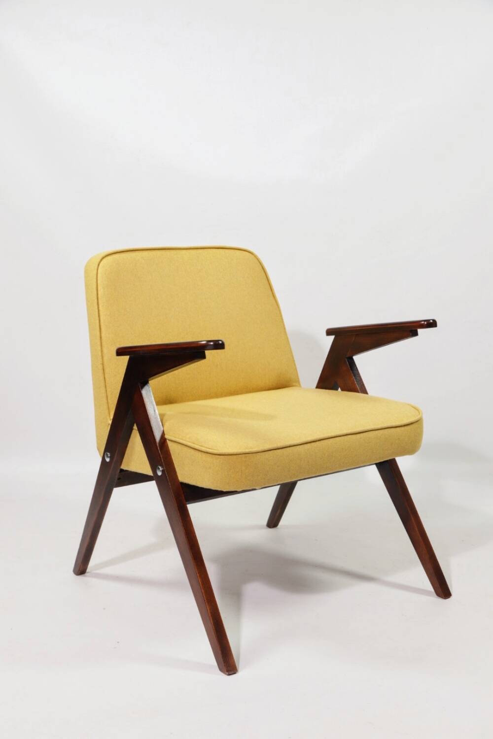 Vintage armchair Scandinavian design yellow wool fabric design by Chierowski