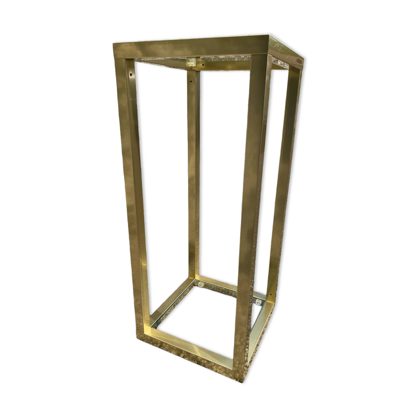 Vintage 1980s square gold metal end table/shelving by pierre vandel, 2 pieces