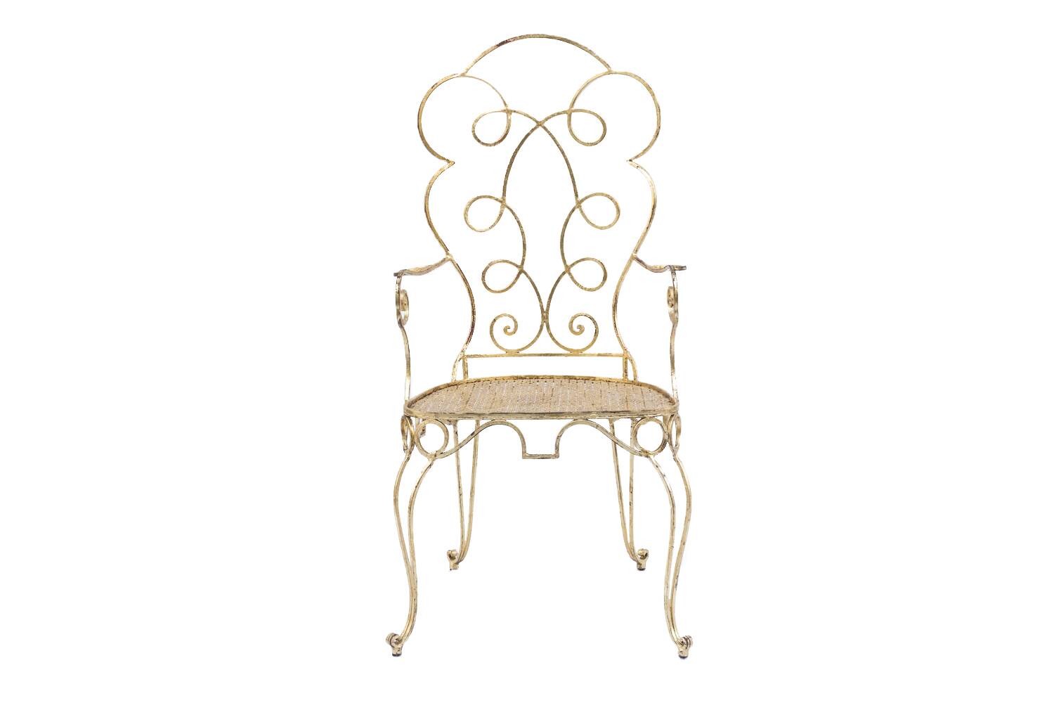 Pair of wrought iron and gilded armchairs, circa 1990