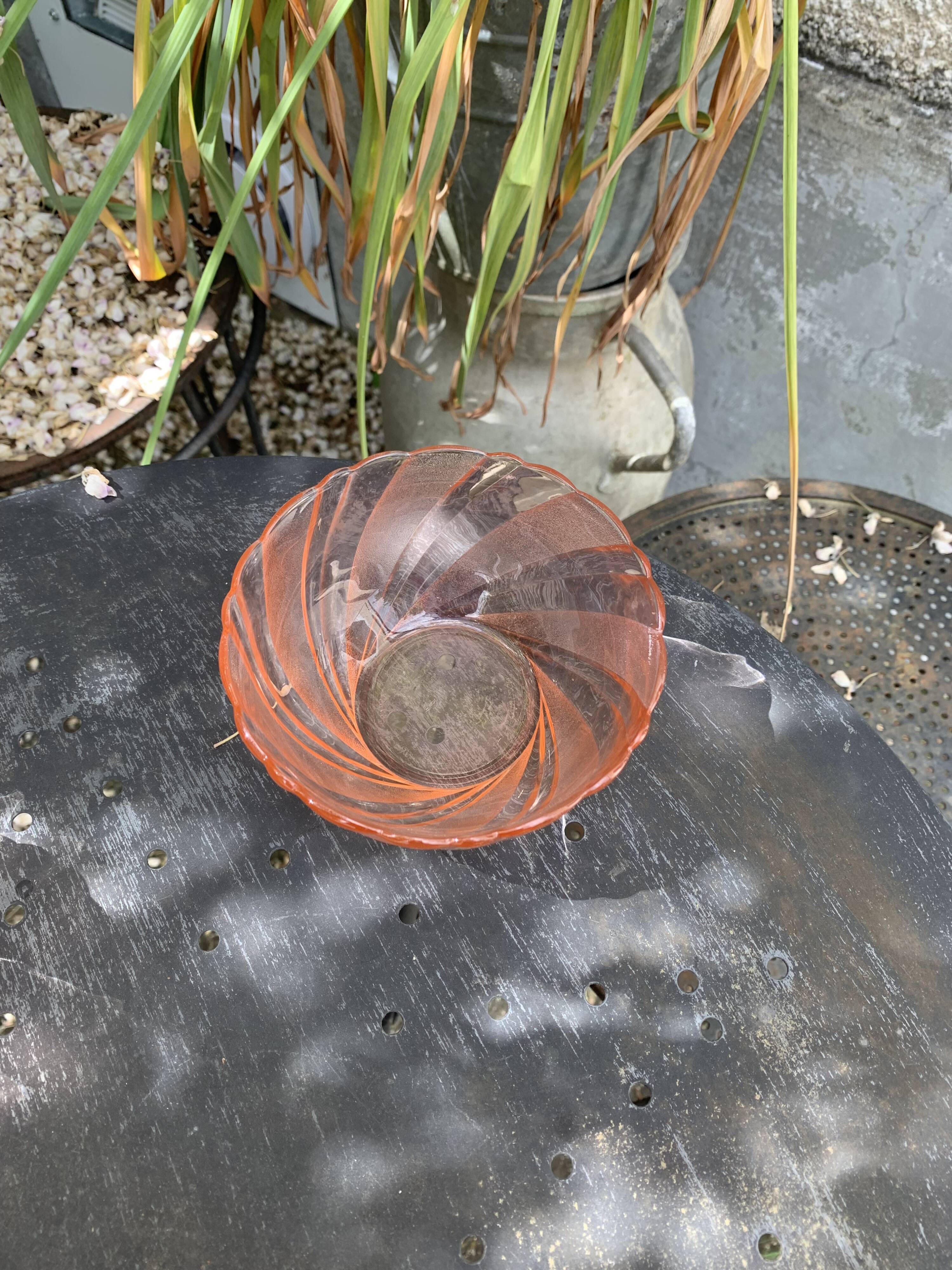 Set of 4 pink and twisted glass cups rosaline vereco France vintage 1960/70