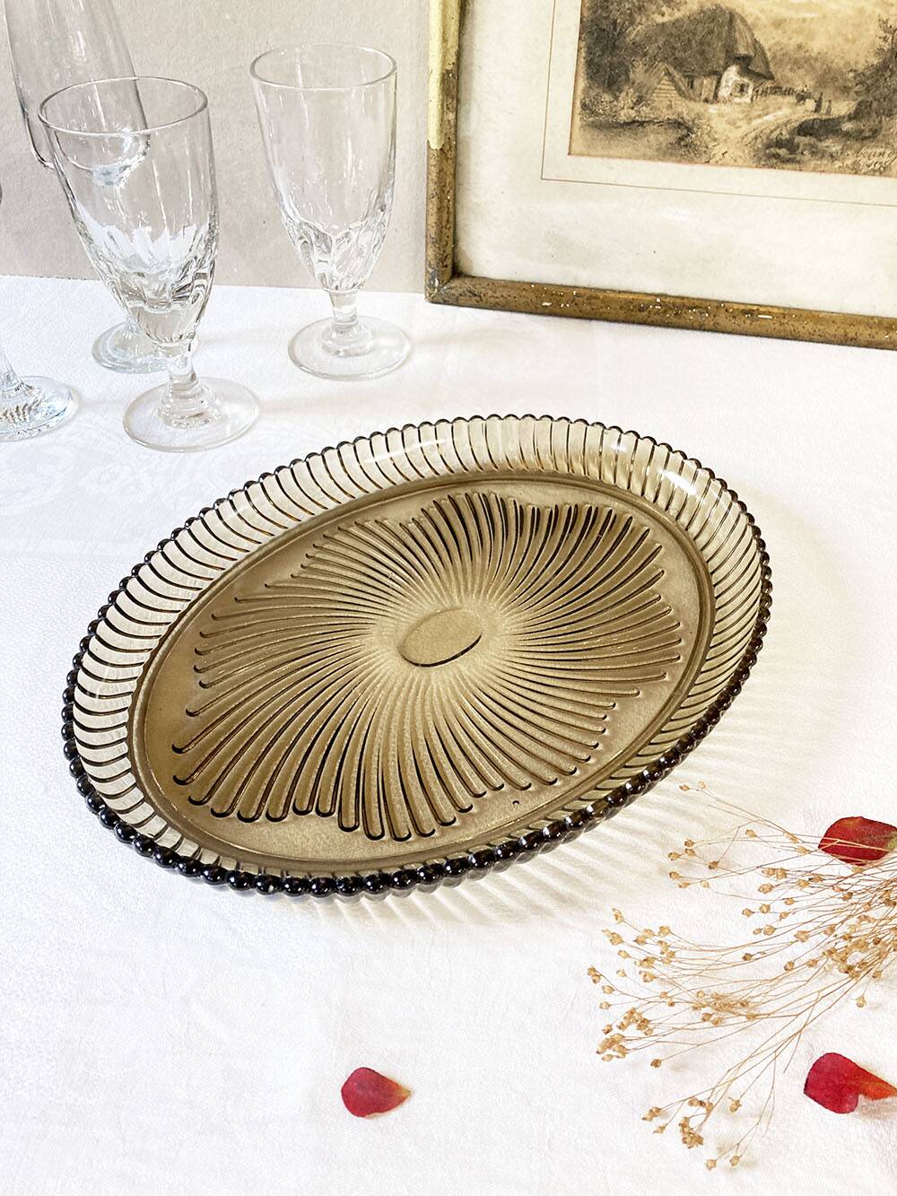 Oval serving dish in Bayel fluted glass
