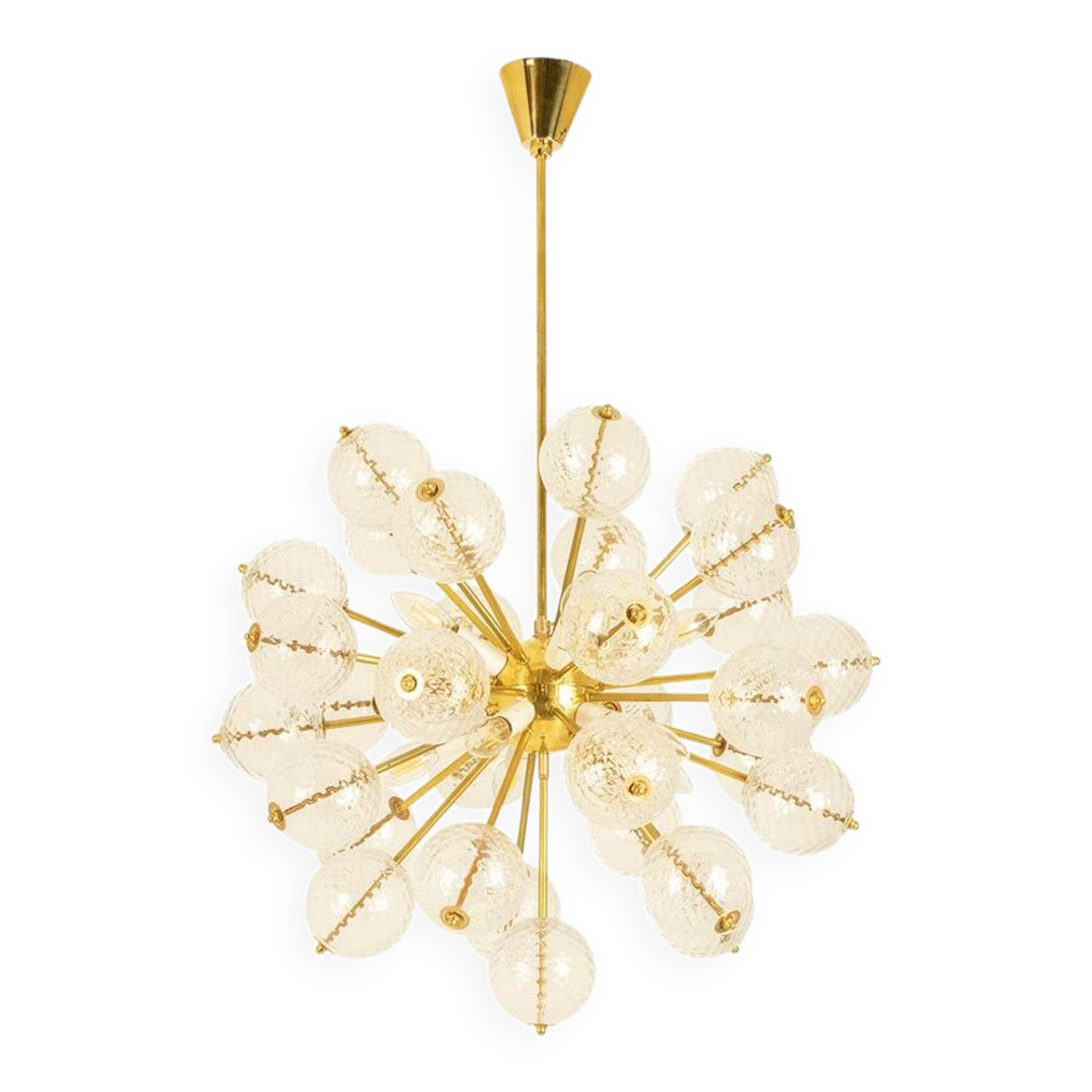 Kamenický Šenov, published by. Brass and glass chandelier. Around 1970.
