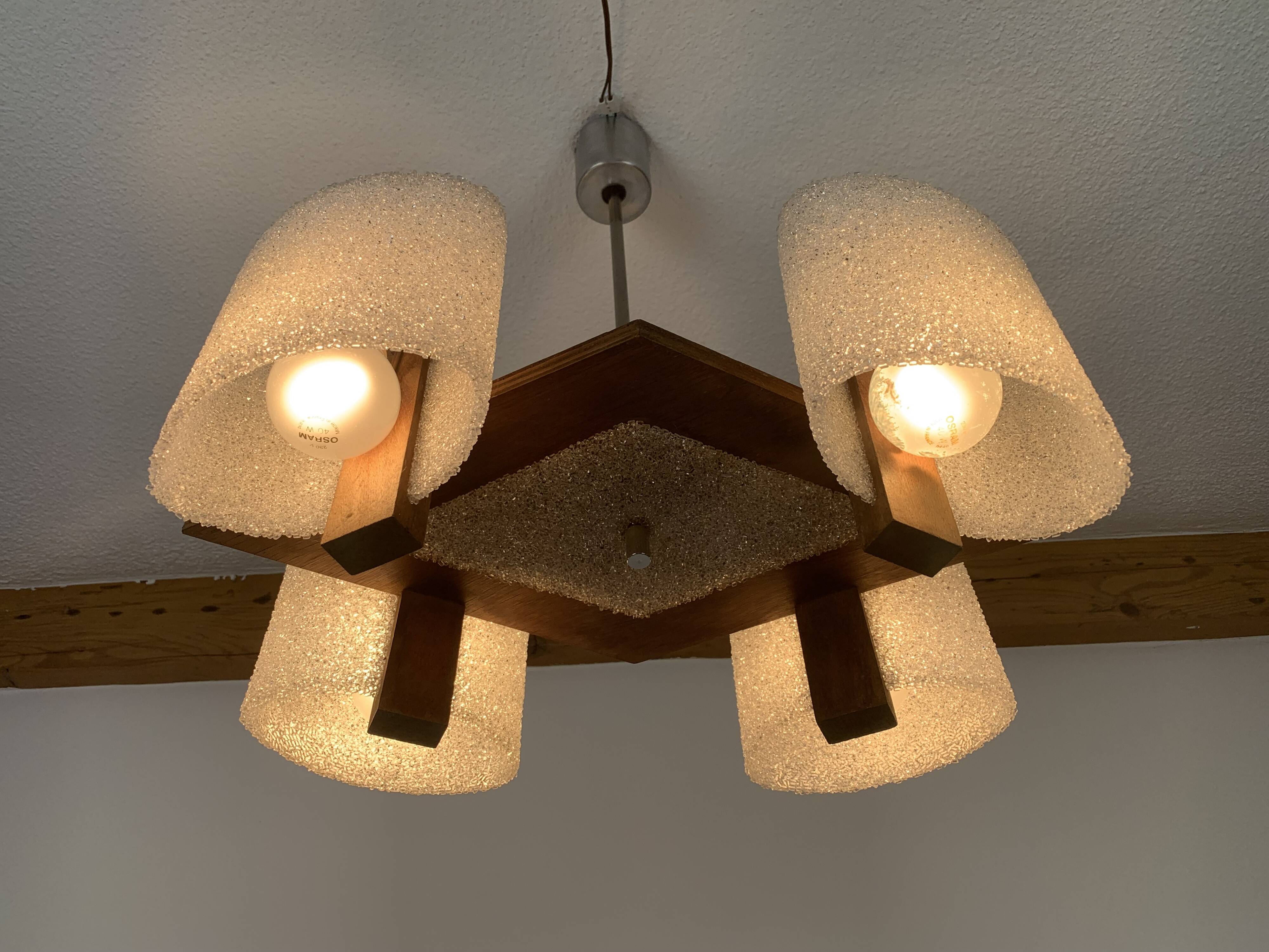 Scandinavian chandelier perspex and wood