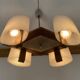 Lustre scandinave perspex et bois, 4 feux